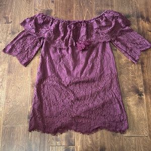 Flying Tomato Off The Shoulder Maroon Lace mini dress Sz S